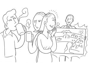 Illustration zum Thema Lernbereitschaft erzeugen: Mitarbeiterin zeigt mehr Interesse beim Lernen mit visuellen Mitteln.