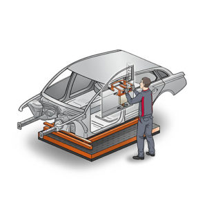 Audi Karosseriebau Prozessvisualisierung Werksführung Erklärbild Infografik Dialogbild Agentur für Visualisierung von Prozessen, Veränderungen und Visionen.