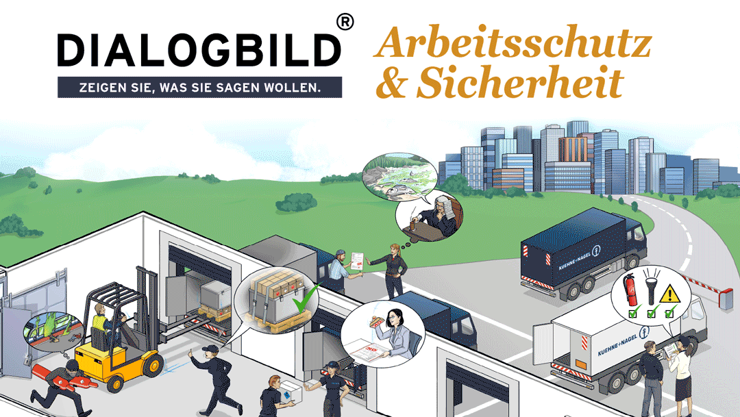 Kuehne + Nagel Logistik Dangerous Goods Gefahrenstoffe Arbeitsschutz Leitbild Dialogbild Agentur für Visualisierung von Prozessen, Veränderungen und Visionen.