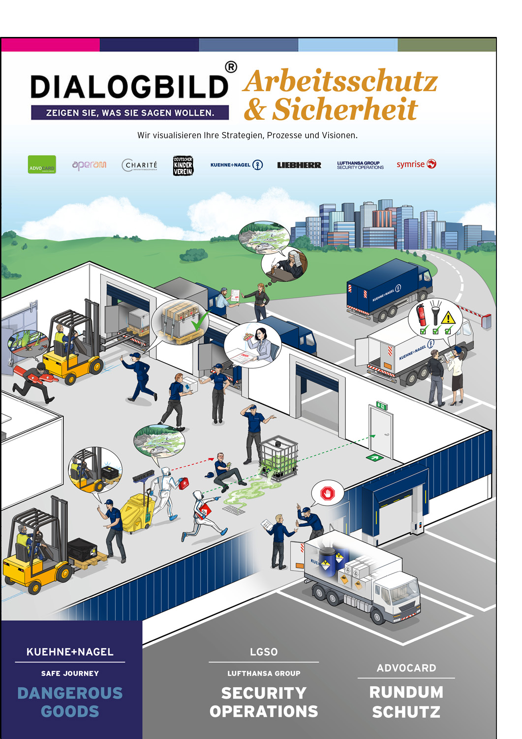 Kuehne + Nagel Logistik Dangerous Goods Gefahrenstoffe Arbeitsschutz Leitbild Dialogbild Agentur für Visualisierung von Prozessen, Veränderungen und Visionen.