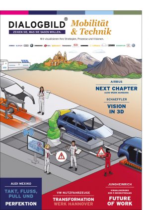 Audi Mexiko Produktionssystem Prozessdarstellung Strategiebild Dialogbild Agentur für Visualisierung von Prozessen, Veränderungen und Visionen.