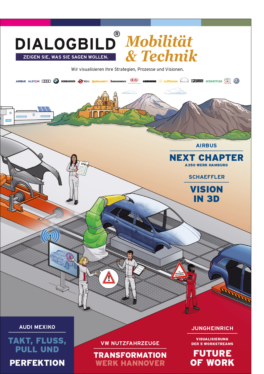 Audi Mexiko Produktionssystem Prozessdarstellung Strategiebild Dialogbild Agentur für Visualisierung von Prozessen, Veränderungen und Visionen.