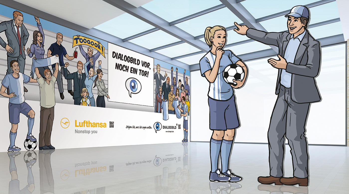 Lufthansa Trainingscenter Seeheim Rauminstallation Dialogbild Agentur für Visualisierung von Prozessen, Veränderungen und Visionen.