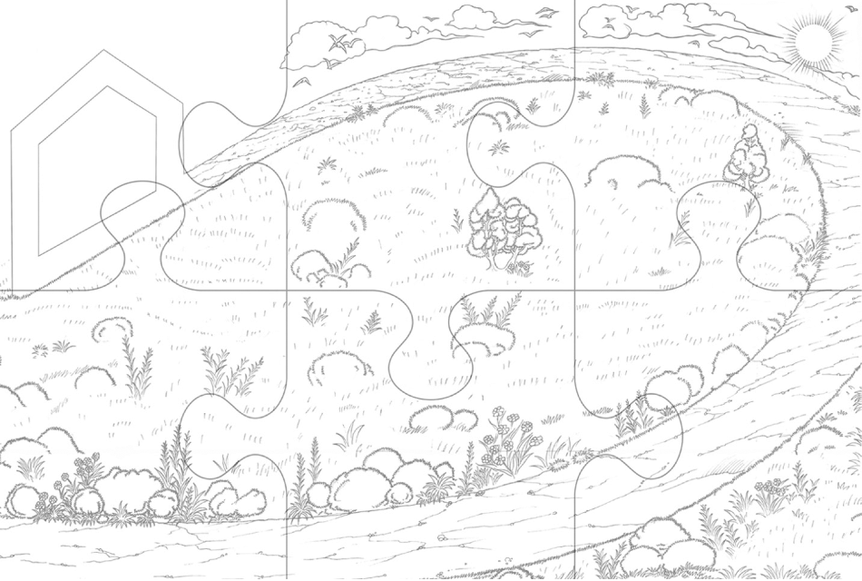 5 puzzles, 5 centers, 5 missions VW Immobilien Leitbild Erklärbild Strategiebild Dialogbild Agentur für Visualisierung von Prozessen, Veränderungen und Visionen.