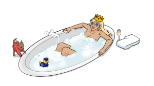 Dialogbild Szene: Frau in der Badewanne mit Chihuahua