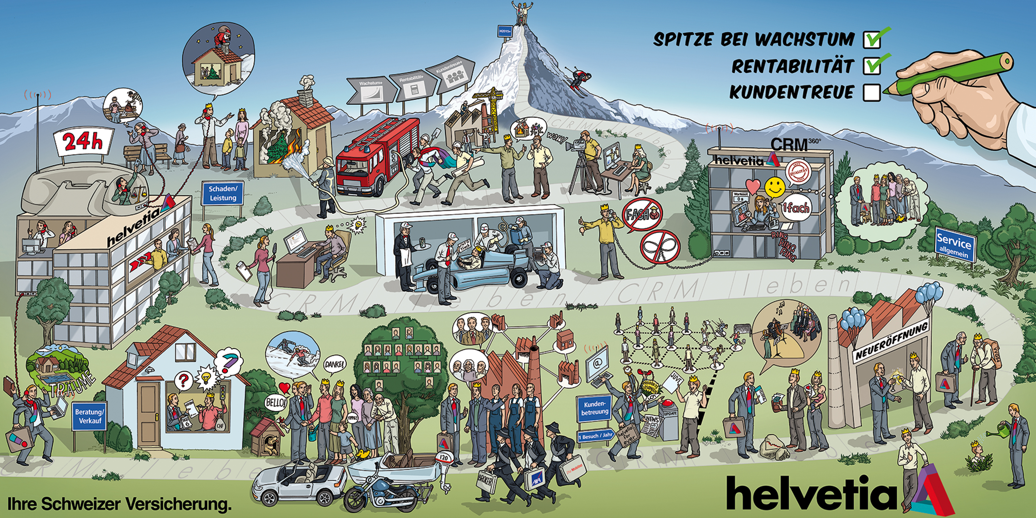 Helvetia Versicherung Kundentreue Zermatt Live Illustration Strategiebild Dialogbild Helvetia Versicherung Kundentreue Zermatt Live Illustration Strategiebild Dialogbild Agentur für Visualisierung von Prozessen, Veränderungen und Visionen.