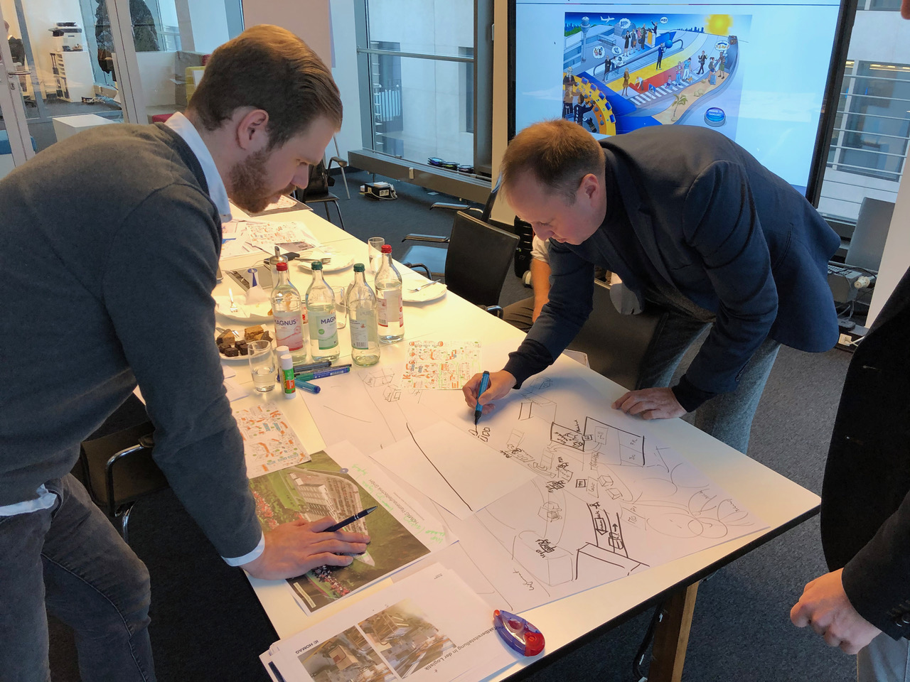 HOMAG Prozessvision Prozessdarstellung Fabrik des Jahres Werk Holzbronn Dialogbild HOMAG Prozessvision Prozessdarstellung Fabrik des Jahres Werk Holzbronn Dialogbild Agentur für Visualisierung von Prozessen, Veränderungen und Visionen.