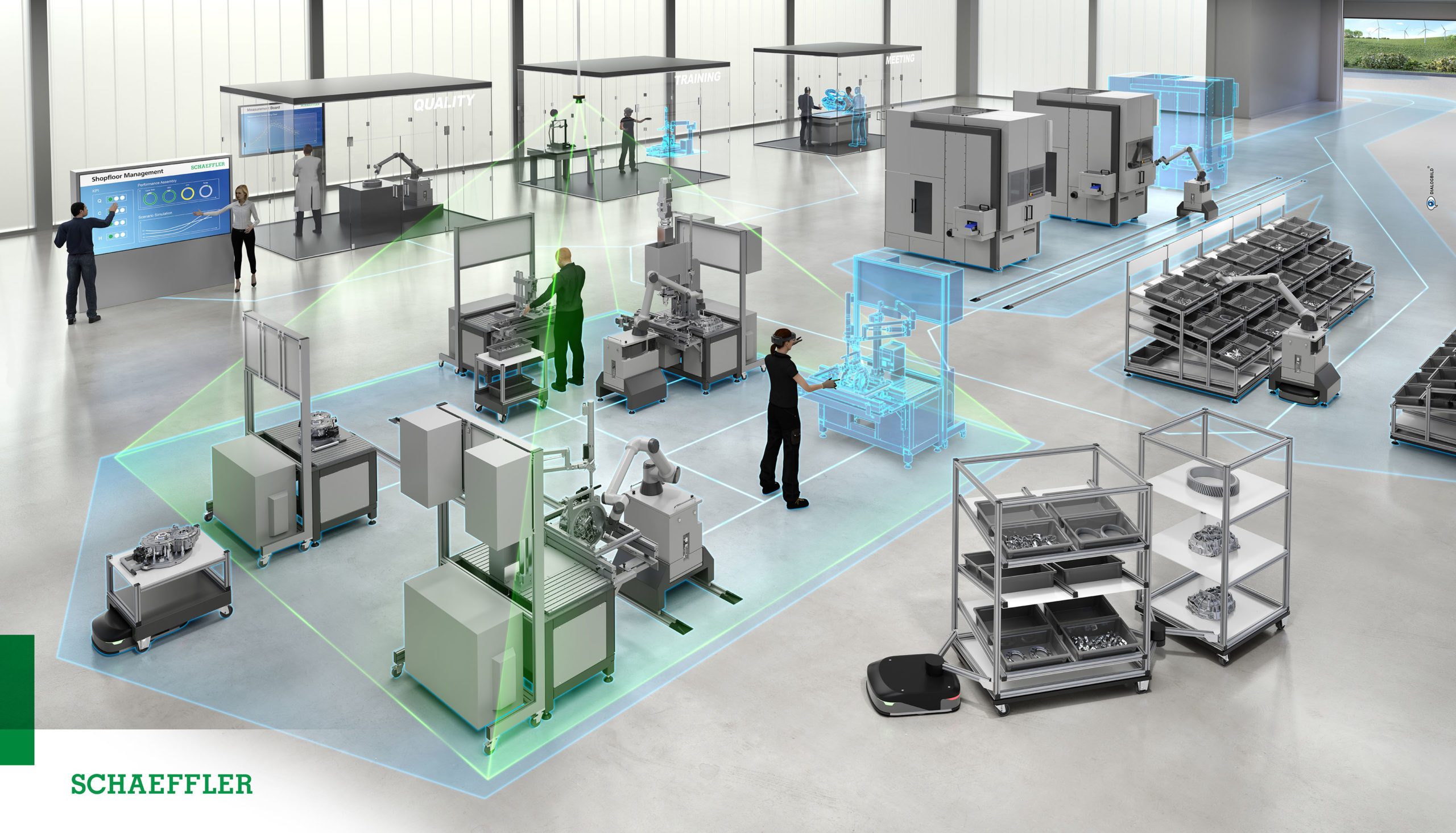 Schaeffler Produkion 3D Grafik Visionsbild Dialogbild Agentur für Visualisierung von Prozessen, Veränderungen und Visionen.