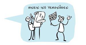 Hinein ins Vergnügen: Zwei Strichmännchen beim Scribbletraining Dialogbild