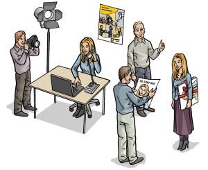 HUK Coburg Visionsbild interne Kommunikation Leitbild Dialogbild Agentur für Visualisierung von Prozessen, Veränderungen und Visionen.