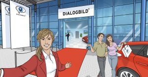 Ein modernes Autohaus als Dialogbild VR-Experience.